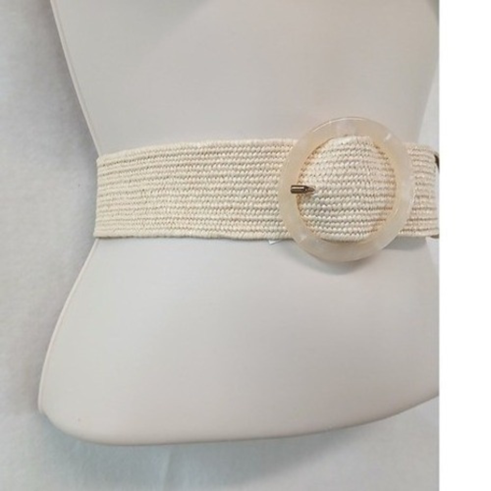 J. Crew Womens Natural Woven Straw Stretch Belt Marbled Resin Buckle B0920 S/M - Picture 3 of 10
